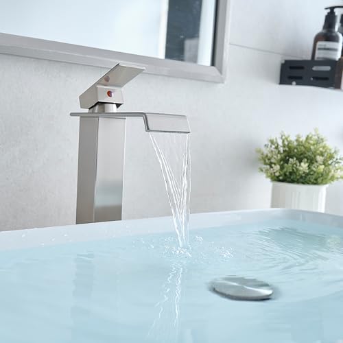 Chrome Waterfall Vessel Sink Faucet with Pop Up Drain K892679