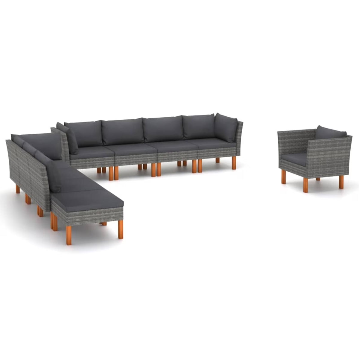 9 Piece Gray Poly Rattan Patio Conversation Set I788372