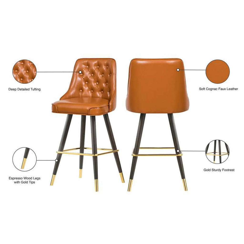 Cognac Vegan Leather Counter Stool Set of 2 R737