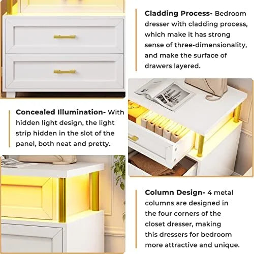 White 8 Drawer Led Dresser R46058