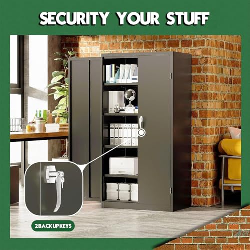 72" Black Locking Metal Storage Cabinet with 4 Adjustable Shelves Z586157
