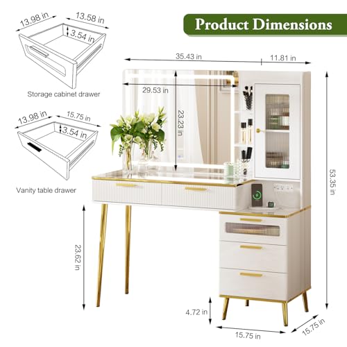 White Vanity Desk with Mirror and Lights G570258