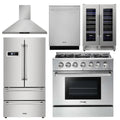 36 in. Natural Gas Range, Range Hood, Refrigerator, Dishwasher & Wine Cooler B665