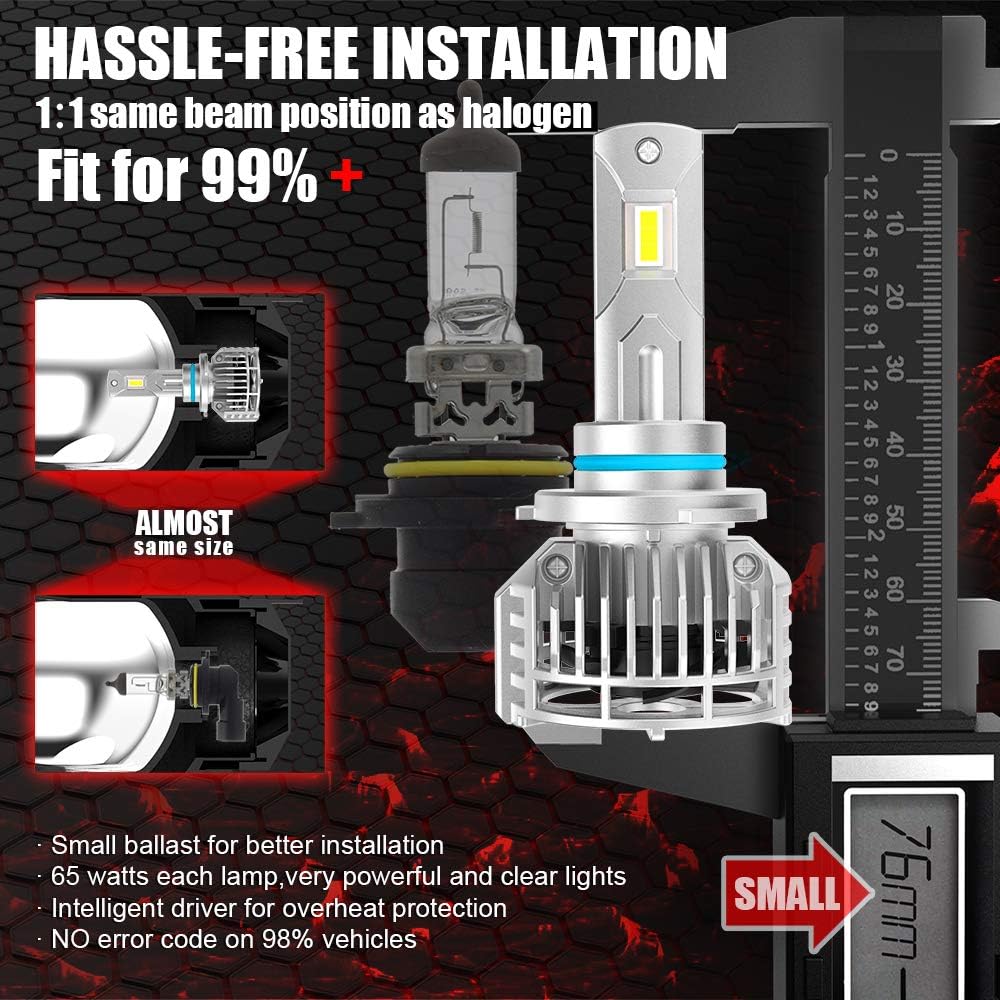 9005 LED Headlight Bulbs 20000LM 130W 6500K HB3 Pack of 2 Q116