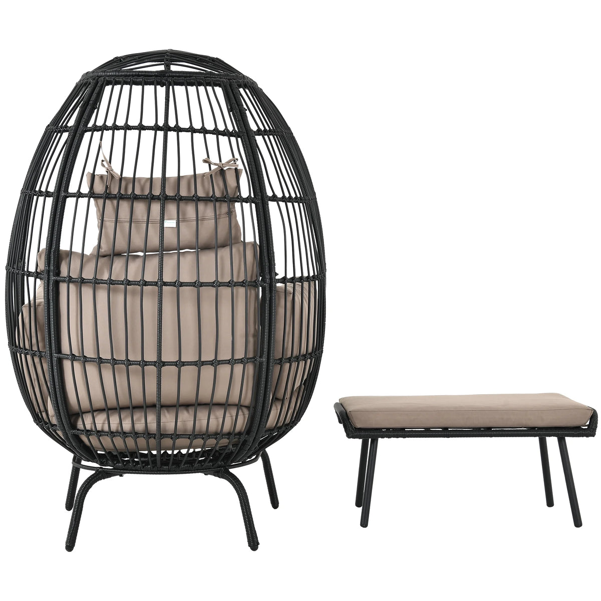 Wicker Egg Chair with Ottoman, Stand, Cushions K79232