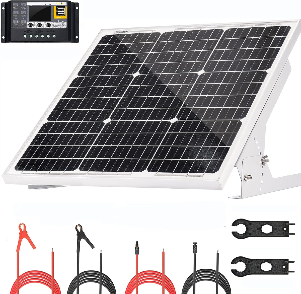 30 Watt 12V Solar Panel Kit with Adjustable Tilt Mount Brackets and 5A 12V/24V PWM Solar Charge Controller U249928