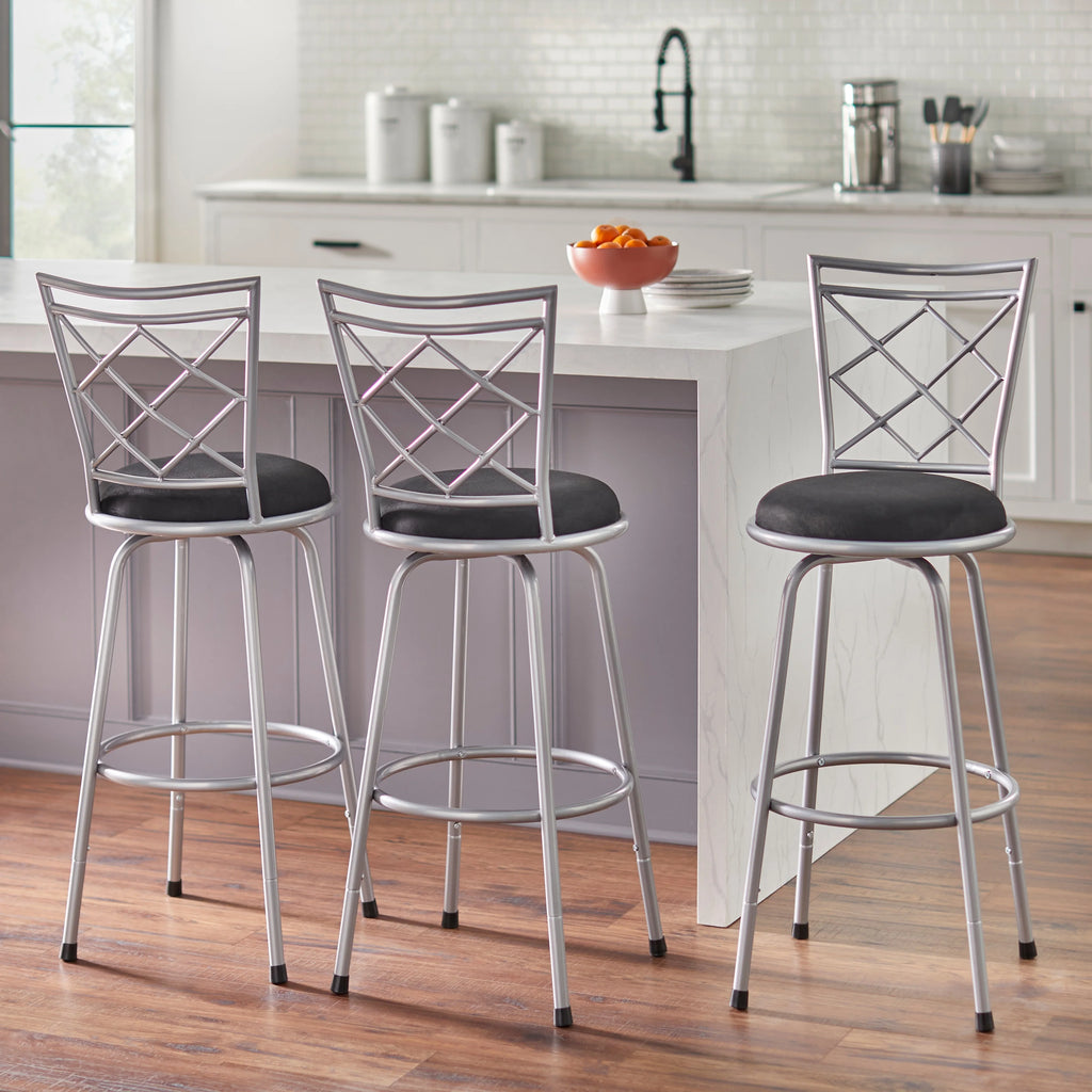Adjustable Height Swivel Stools Set of 3 Brown Microfiber S1537
