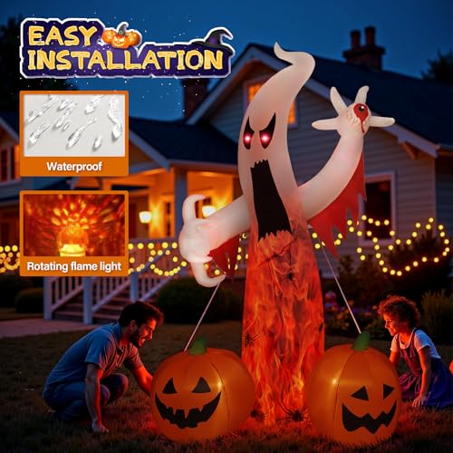 8FT Halloween Inflatables Ghost with Built-in LED Lights Y689