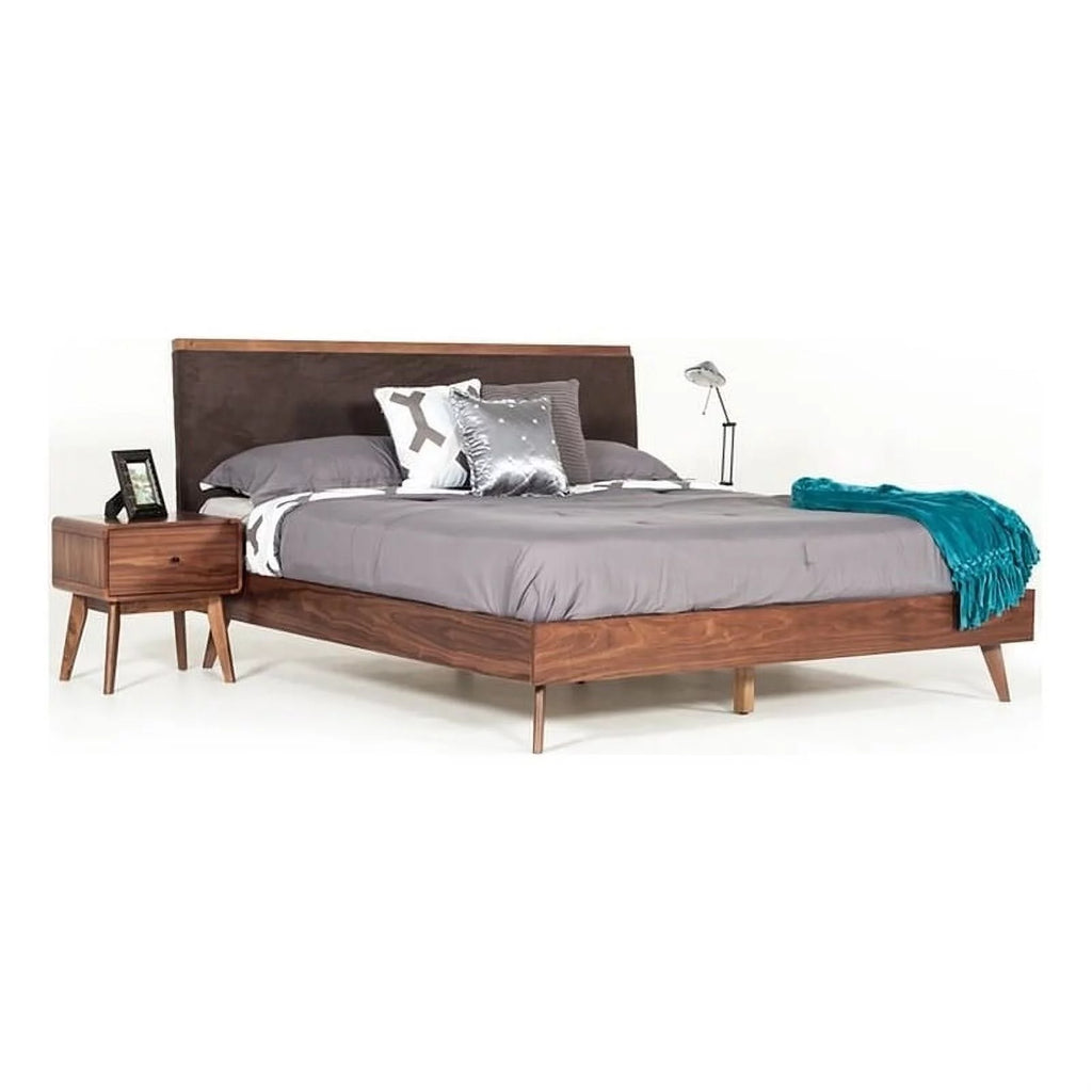 Modern Fabric & Wood Eastern King Bed in Brown/Walnut V868