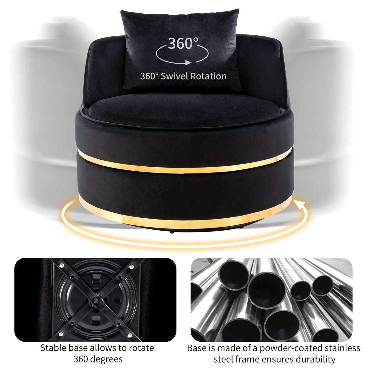 Black Velvet Swivel Barrel Chair X68167