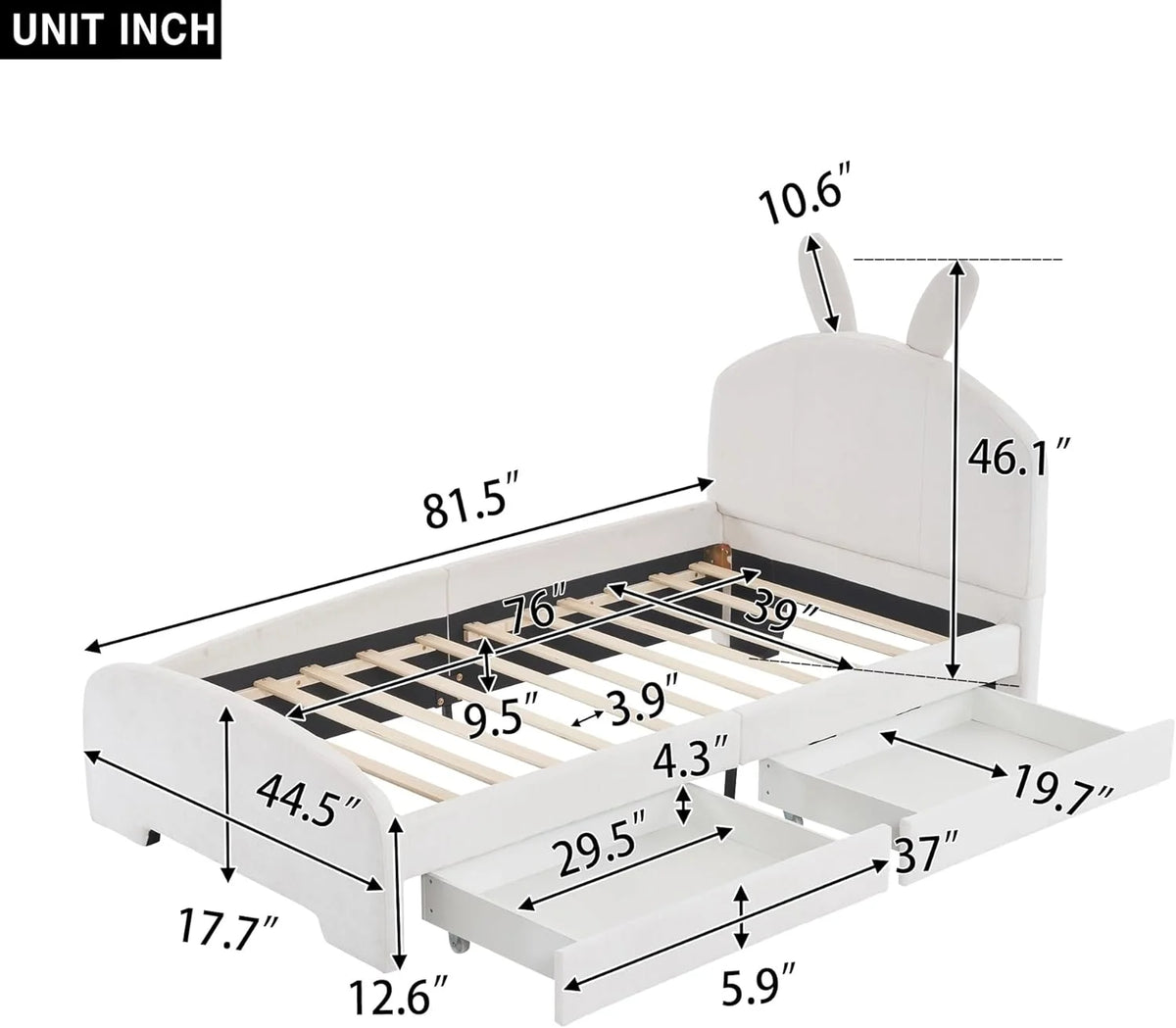 White Chenille Upholstered Platform Bed with Drawers O692910