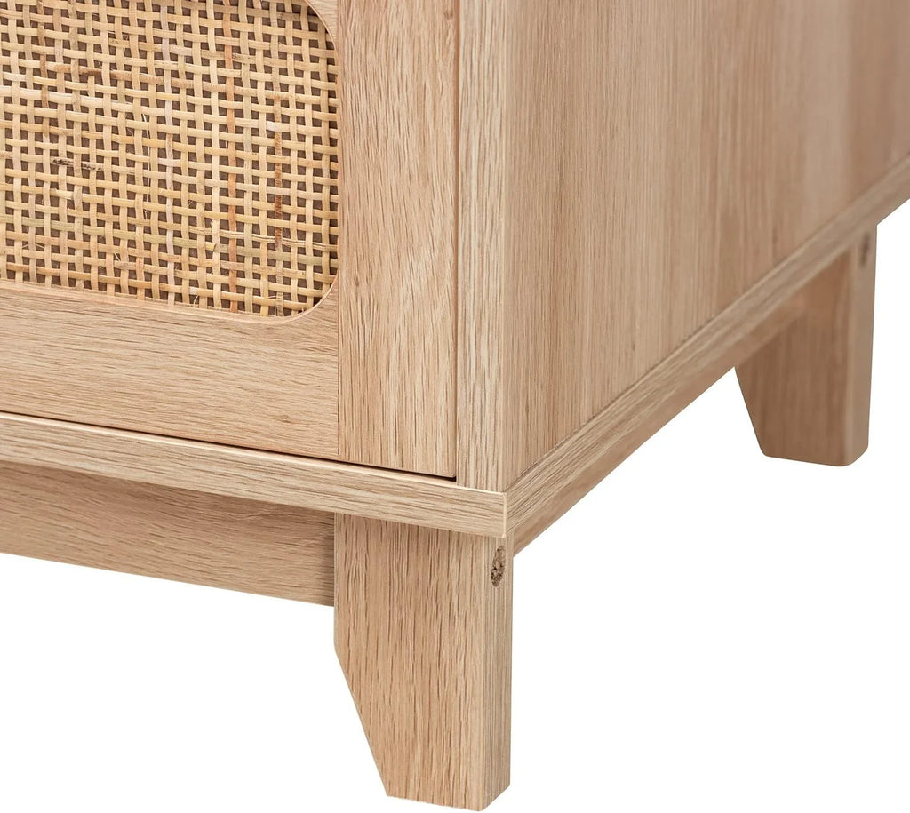 Oak Brown Wood and Natural Rattan 5-Drawer Cabinet X95441