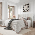 Queen Size Off-White Velvet Upholstered Bed Frame I5368