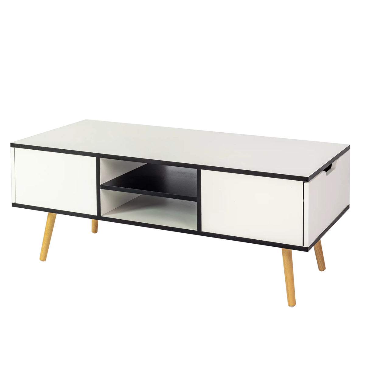 Modern Coffee Table with Storage Wooden Center Table, White O8145