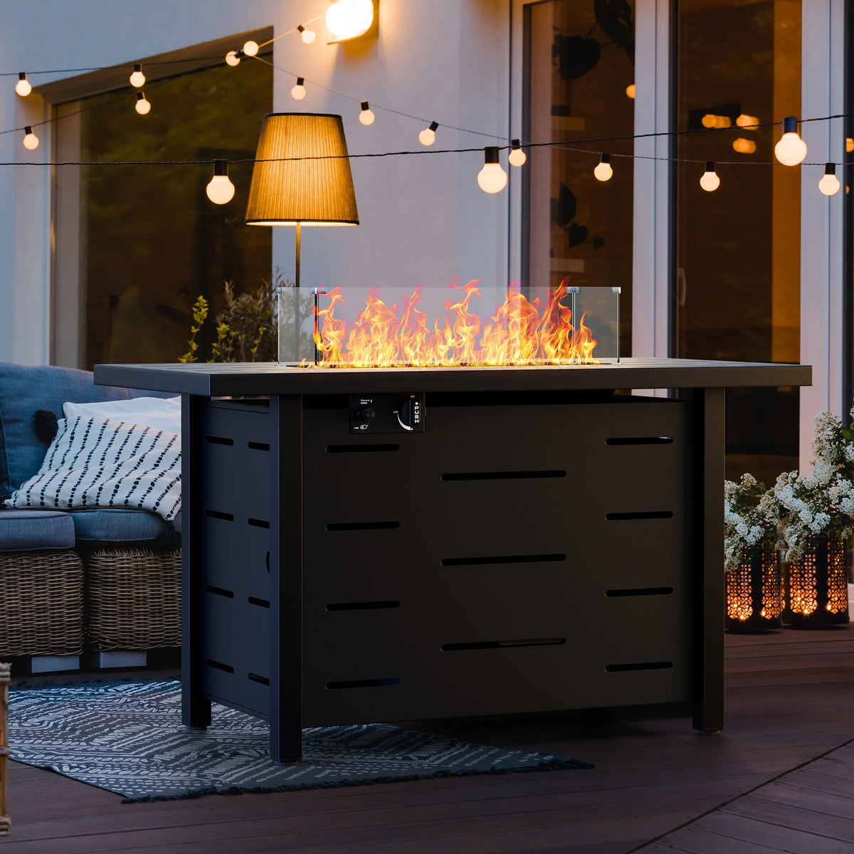 43 Inch Propane Gas Fire Pit Table with Lid and Lava Rock F873