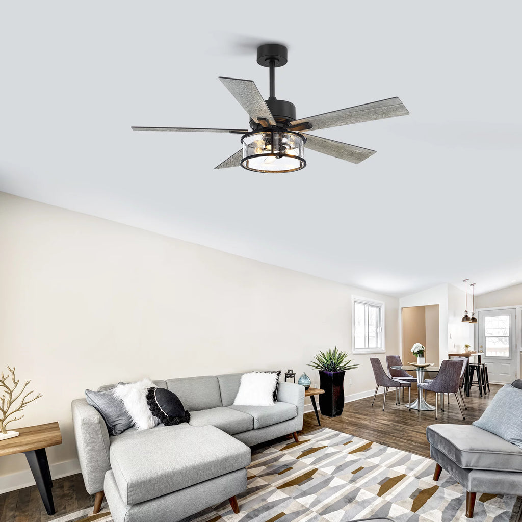 52" Matte Black Reversible Ceiling Fan with Light Kit I124148