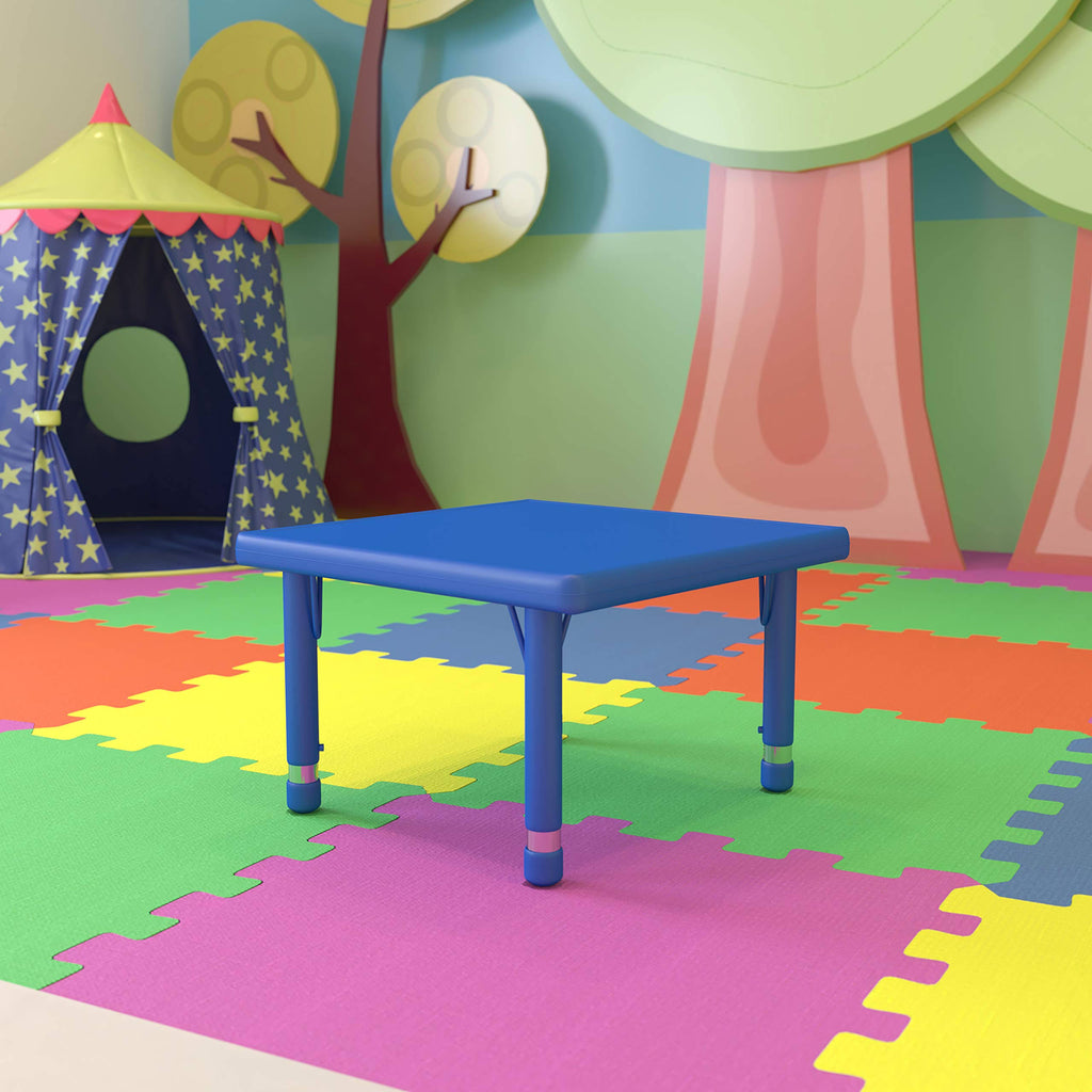 24x22 Square Blue Plastic Height Adjustable Activity Table P4450