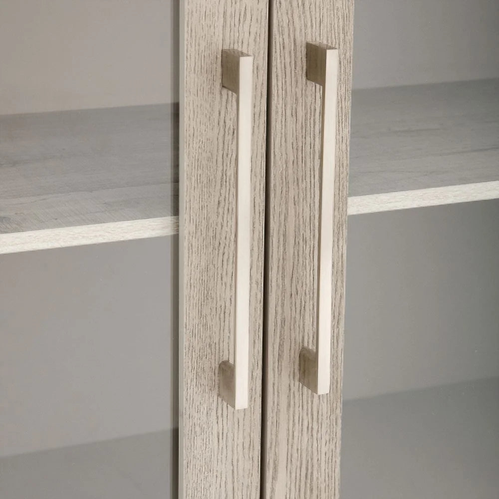Wood Storage Cabinet with Three Tempered Glass Doors and Adjustable Shelf, Gray G903