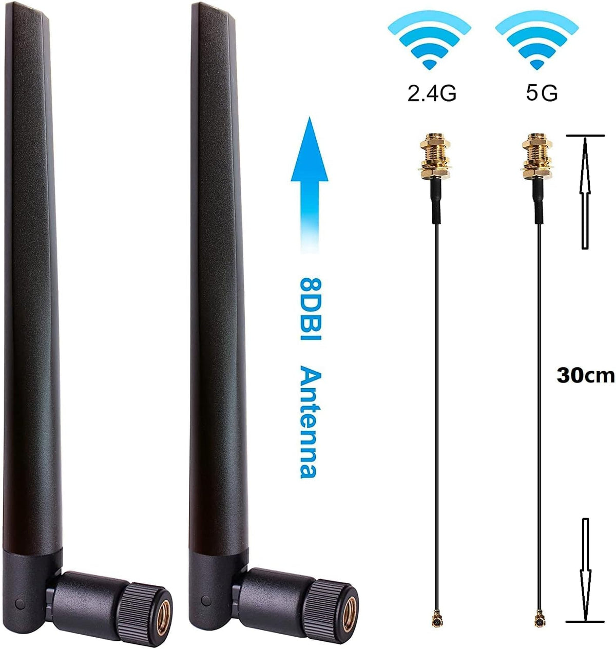 WiFi 6E Desktop Kit, AX210, 2230, 2x2 AX+BT 5.2, Tri-Band, RF Cable, 5dBi Antennas and Brackets Pack of 2 U899720