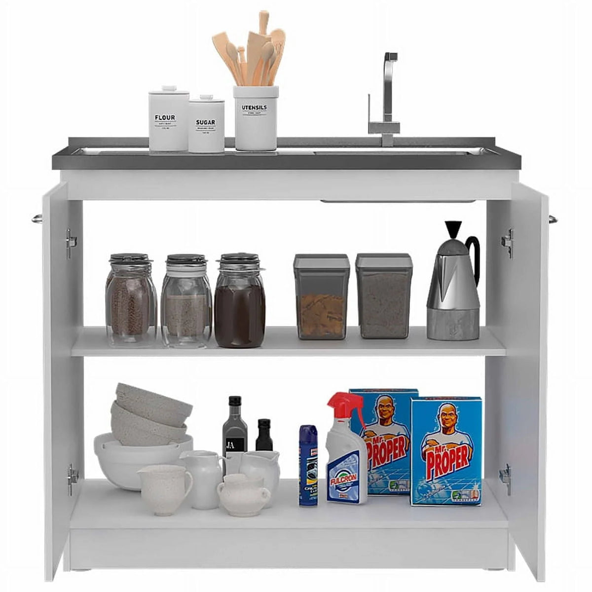 White Modern Engineered Wood Utility Sink with Cabinet G186623