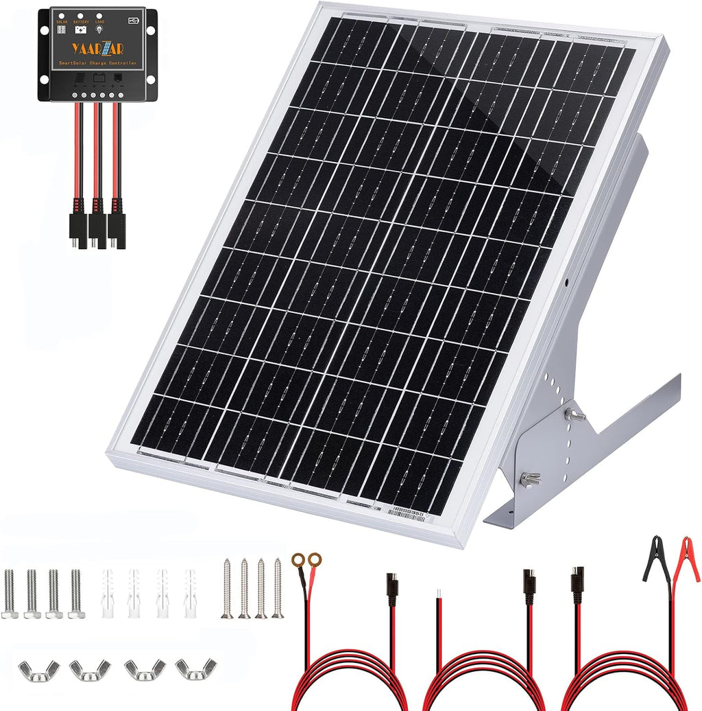 30 Watt 12V Solar Panel Kit with Adjustable Tilt Mount Brackets and 5A 12V/24V PWM Solar Charge Controller U249928
