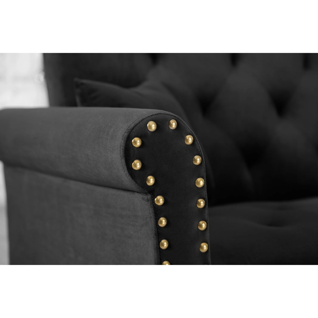 Black Velvet Sectional Sofa with Reversible Chaise R818