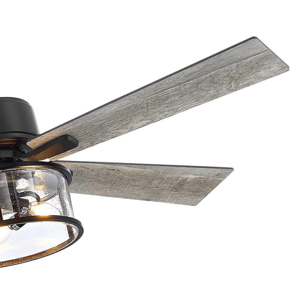 52" Matte Black Reversible Ceiling Fan with Light Kit I124148