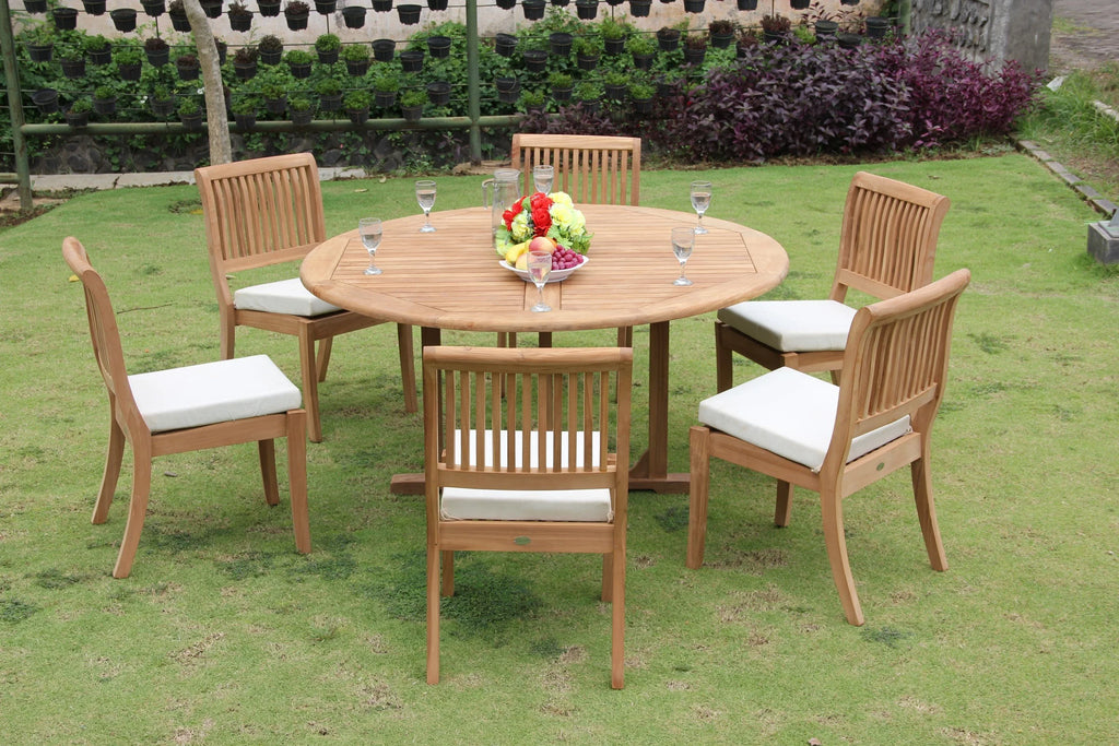 7 Pc Teak Dining Set with 60" Round Table and 6 Chairs O617279