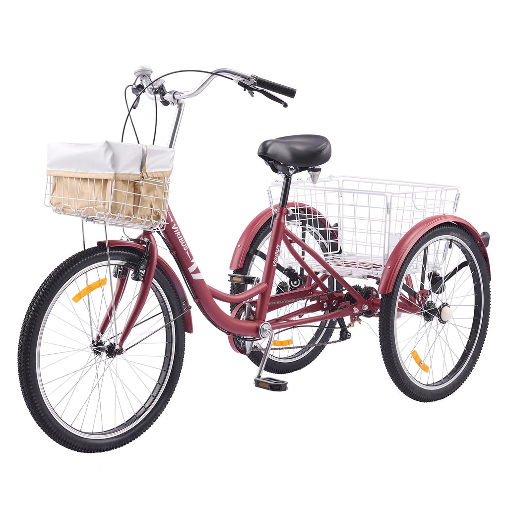 24 Inch 7 Speed Adult Trike with Adjustable Seat and 2 Baskets Matte Gray B455276