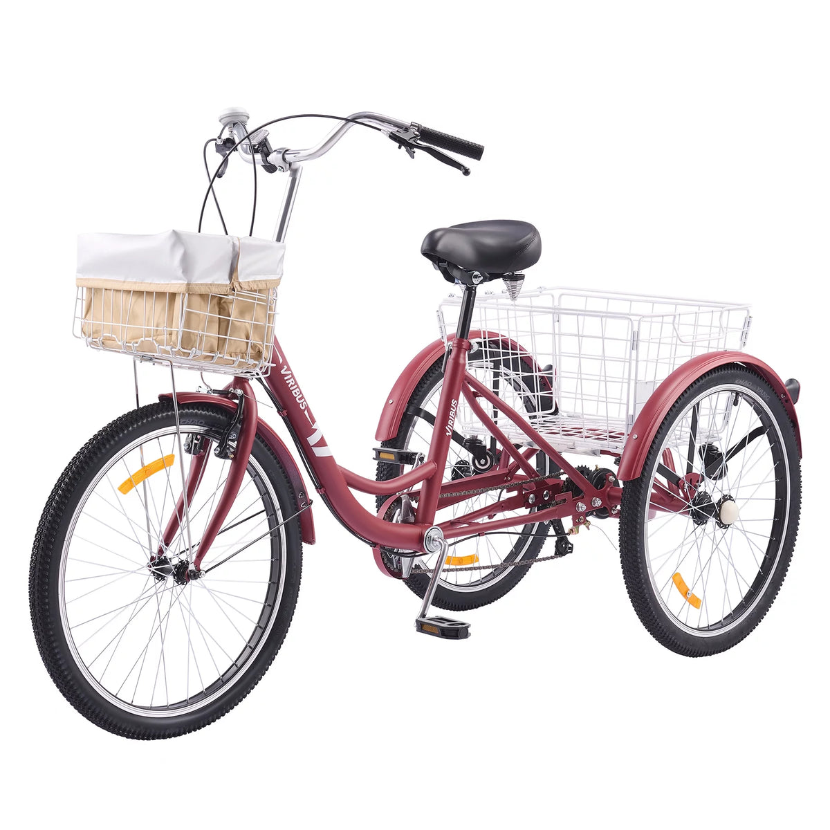 24 Inch 7 Speed Adult Trike with Adjustable Seat and 2 Baskets Matte Gray B455276