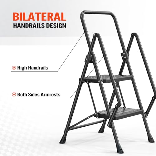 3 Step Folding Ladder with Handrails Black I86774