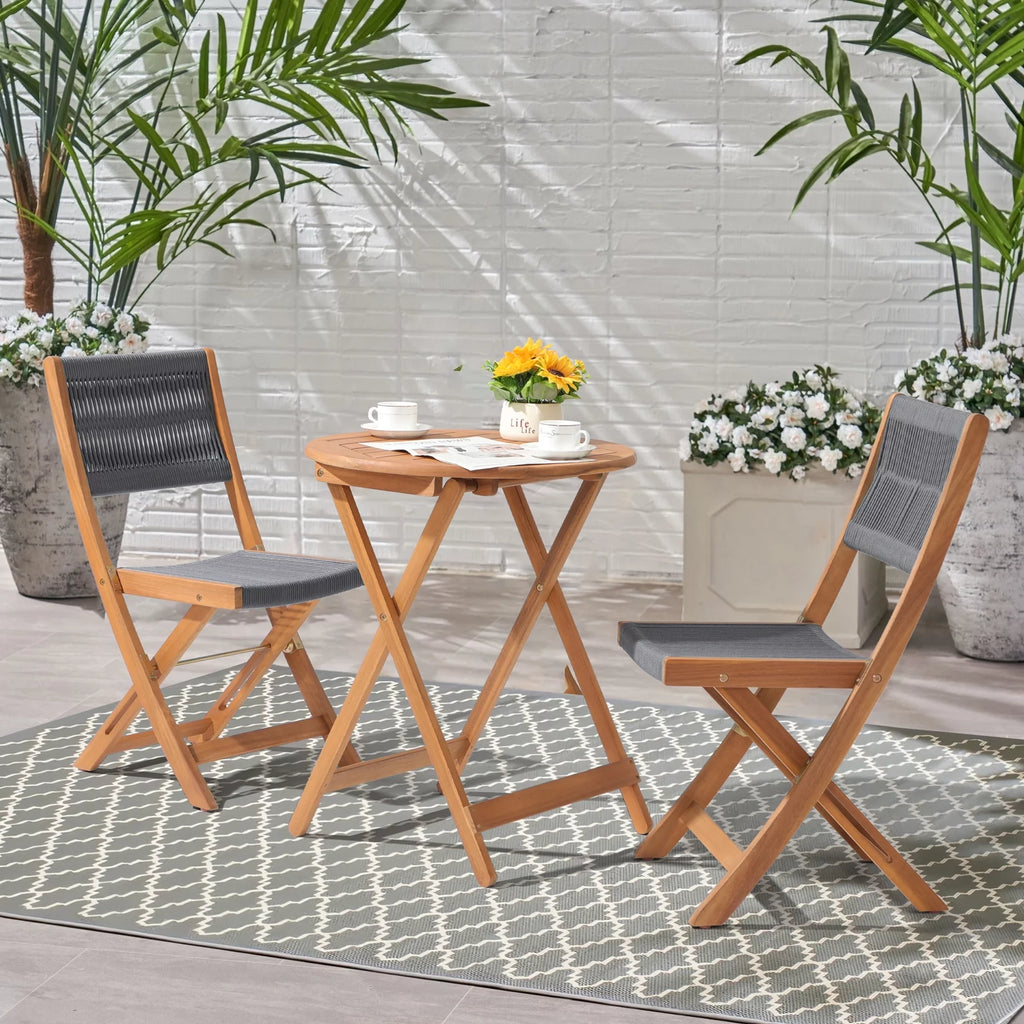 Acacia Wood Patio Bistro Set 3 Piece Gray L40936