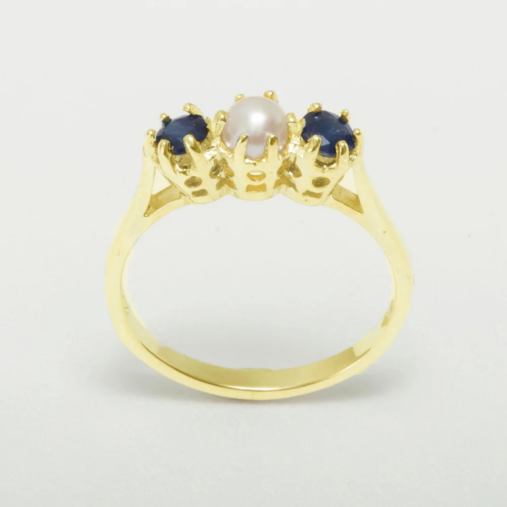 10k Yellow Gold Cultured Pearl & Sapphire Womens Ring W9917