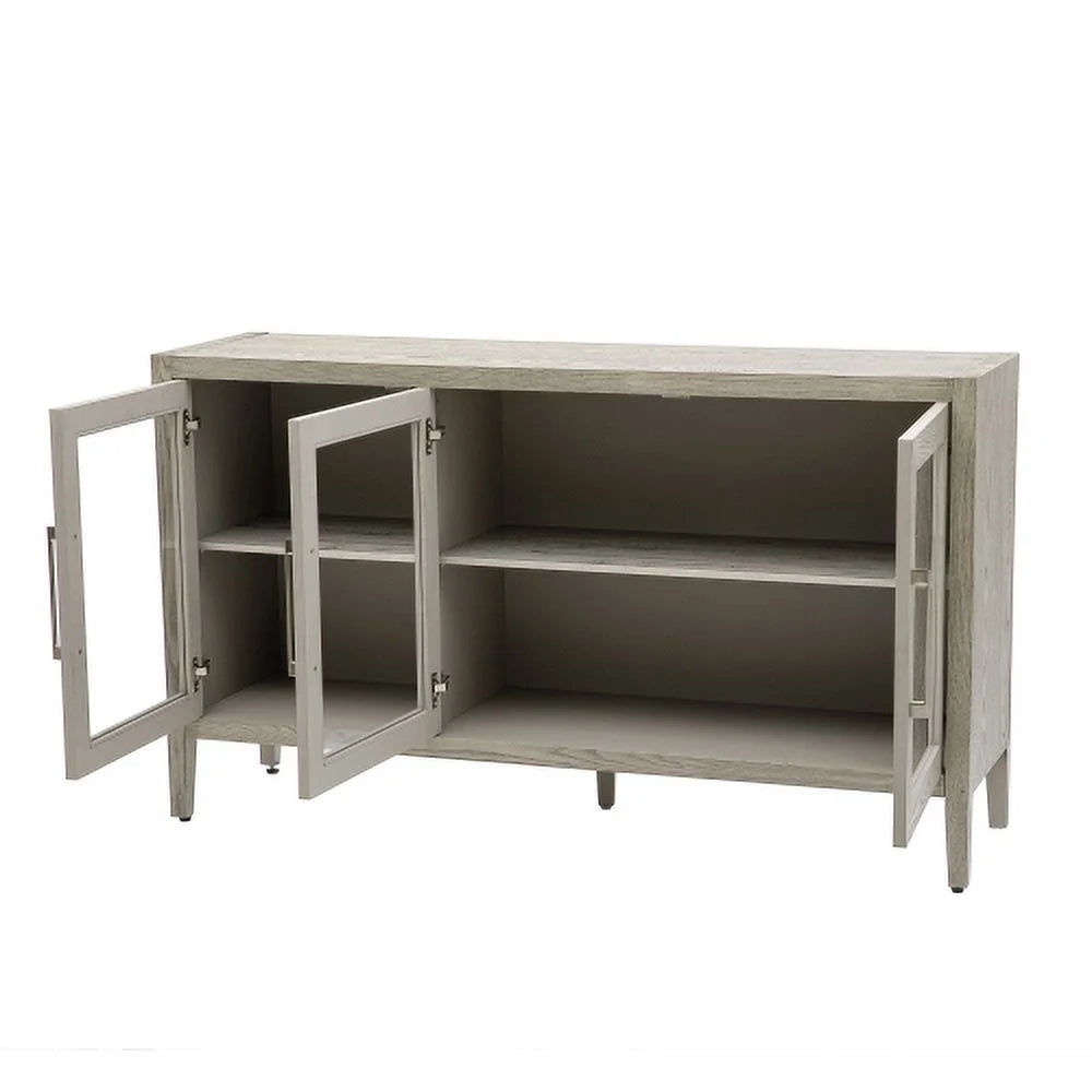 Wood Storage Cabinet with Three Tempered Glass Doors and Adjustable Shelf, Gray G903