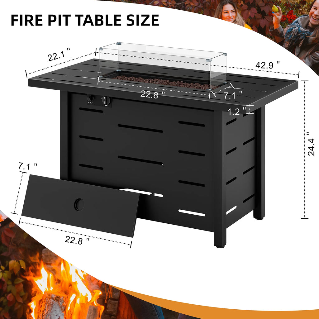 43 Inch Propane Gas Fire Pit Table with Lid and Lava Rock F873