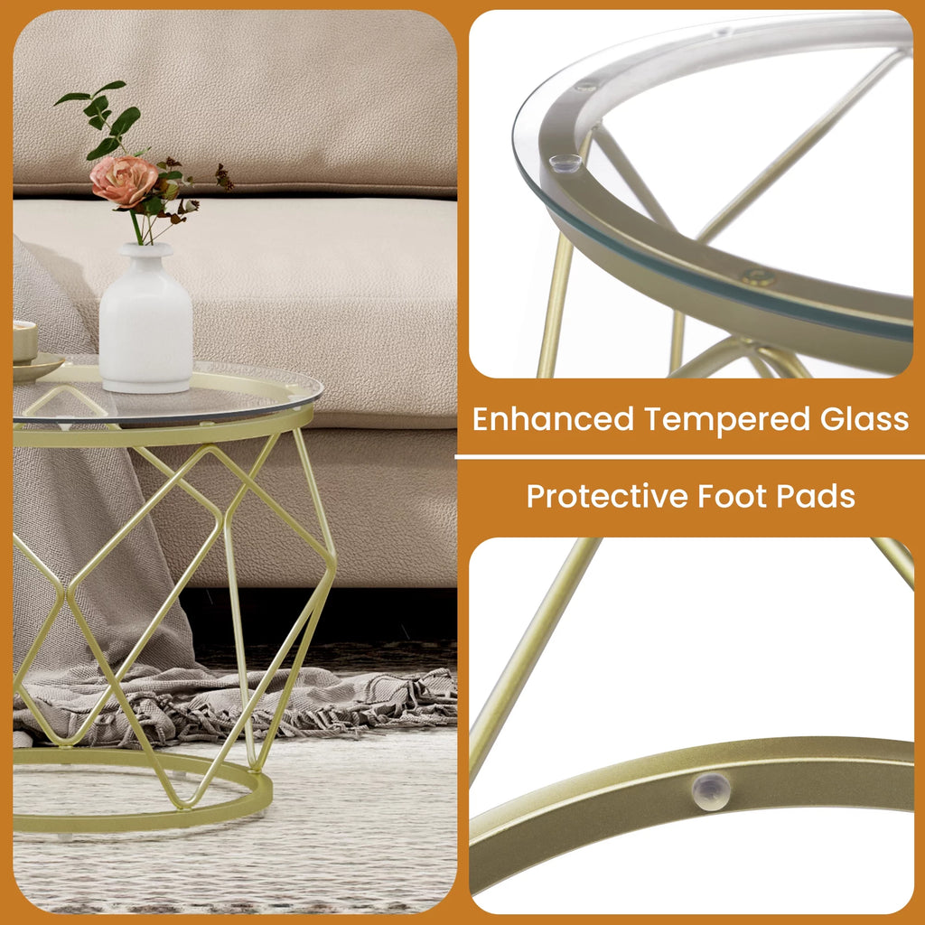 Round Coffee Table Set of 2 with Tempered Glass Top M529