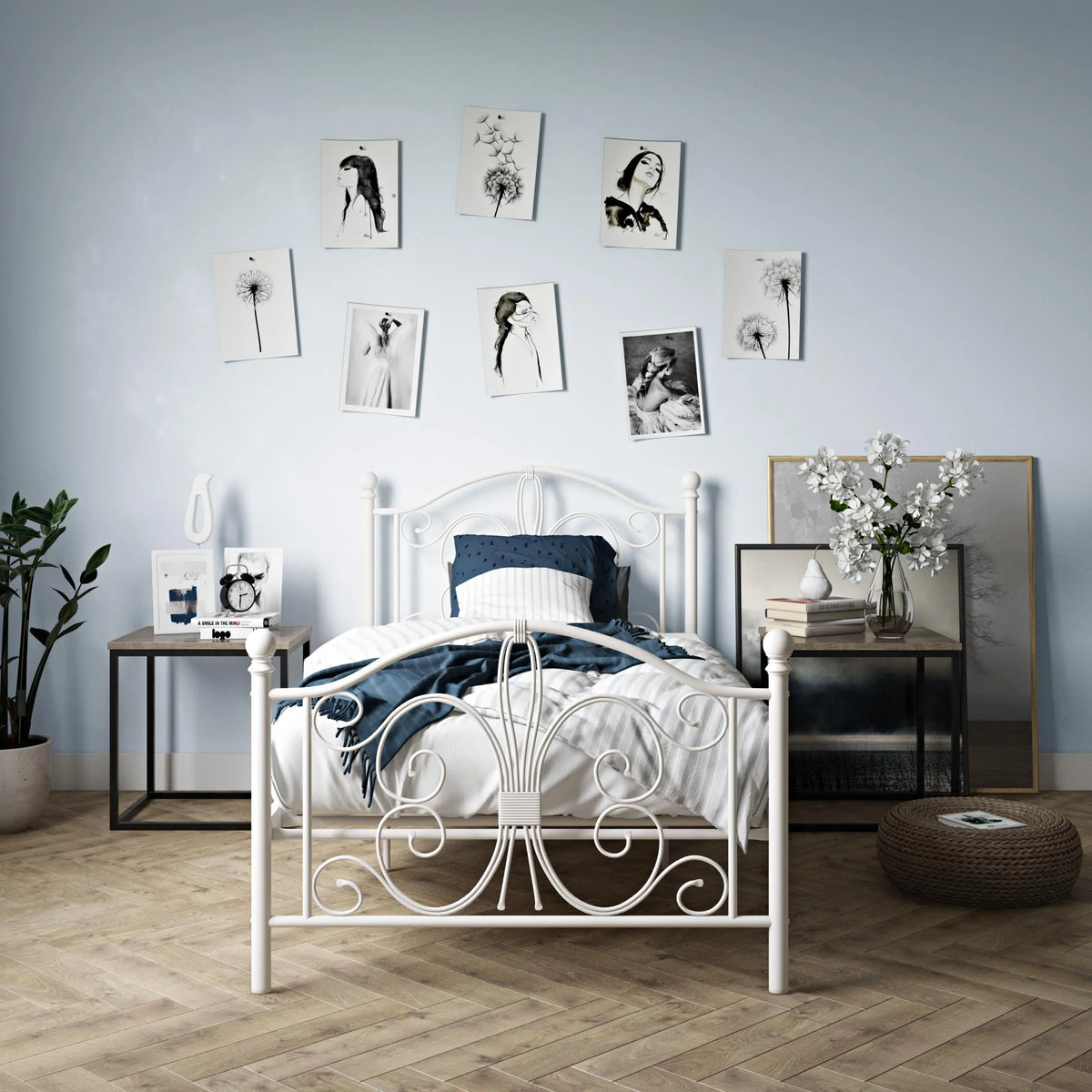 White Twin Metal Bed Q46156