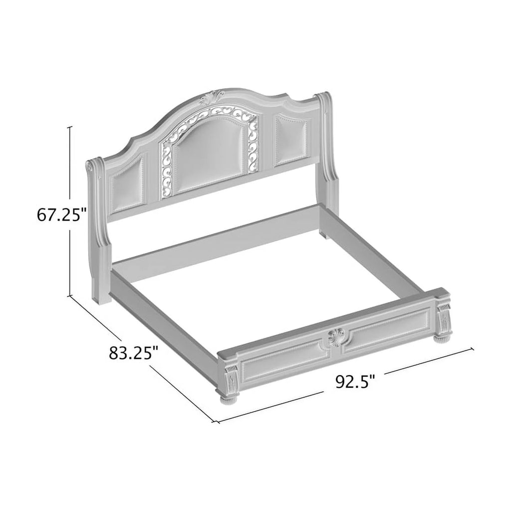 Solid Wood Panel King Bed with Faux Leather T481