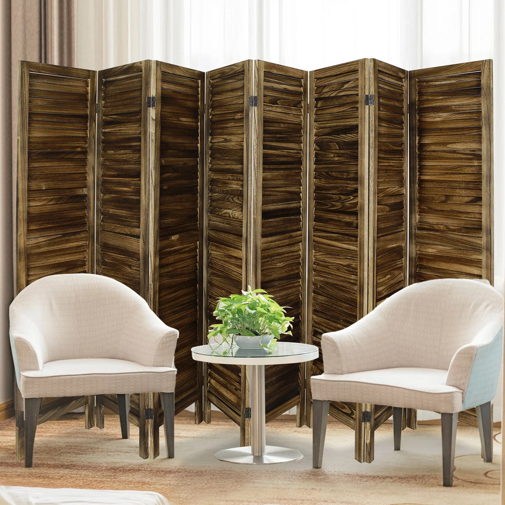 8 Panel Folding Room Divider Privacy Screen 5.6Ft Tall Brown C377584
