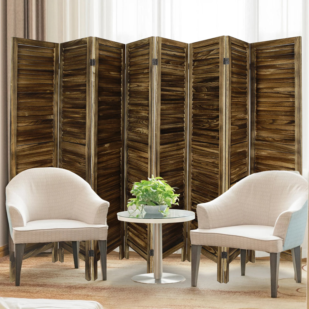 8 Panel Folding Room Divider Privacy Screen 5.6Ft Tall Brown C377584