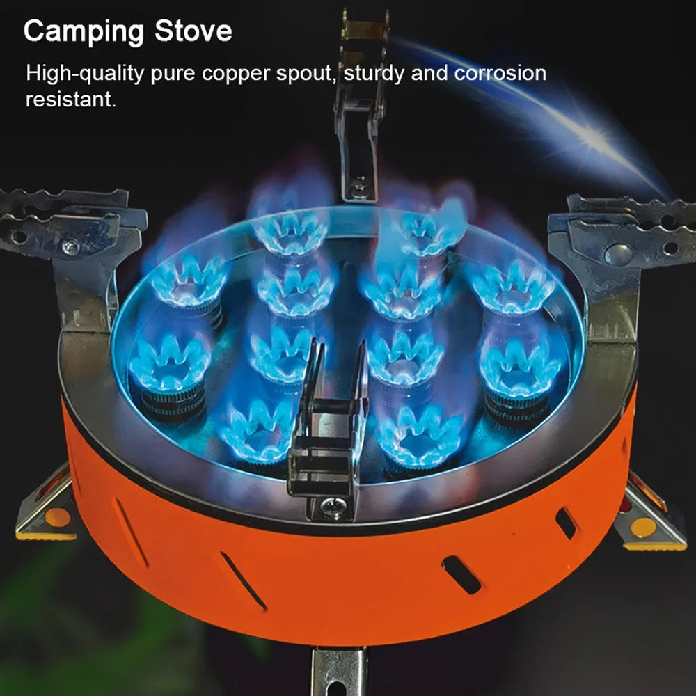 12-Core High-Power Windproof Camping Gas Burner with Piezo Ignition Adjustable Valve Storage Bag Q3414