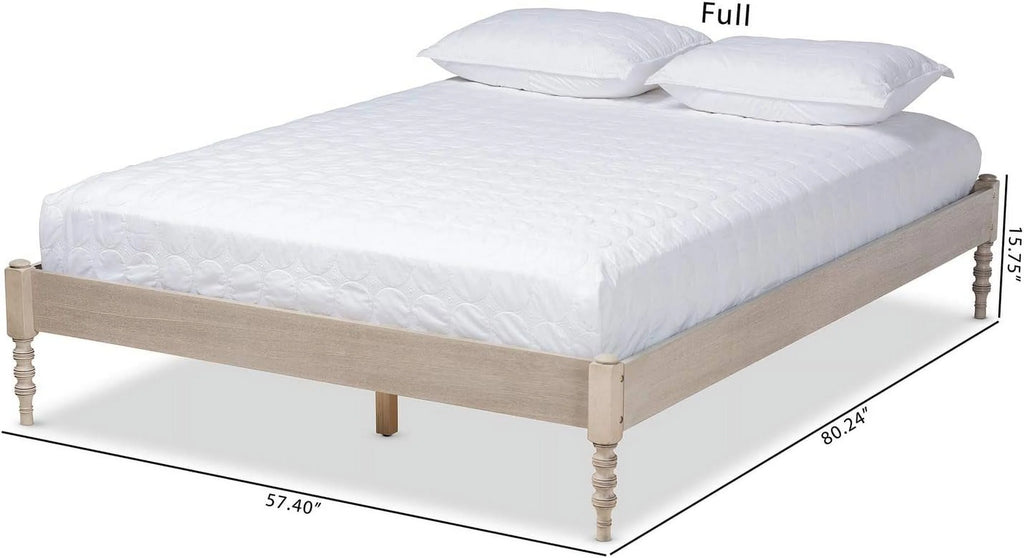 Antique White Oak Wood Full Size Platform Bed Frame S186991