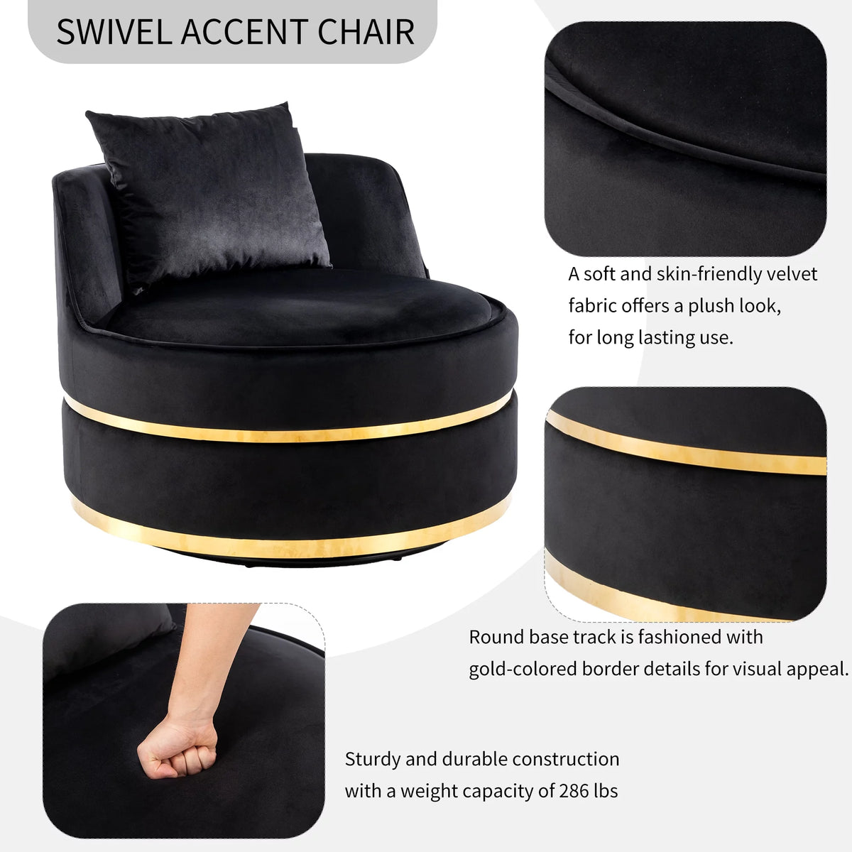 Black Velvet Swivel Barrel Chair X68167