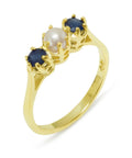 10k Yellow Gold Cultured Pearl & Sapphire Womens Ring W9917