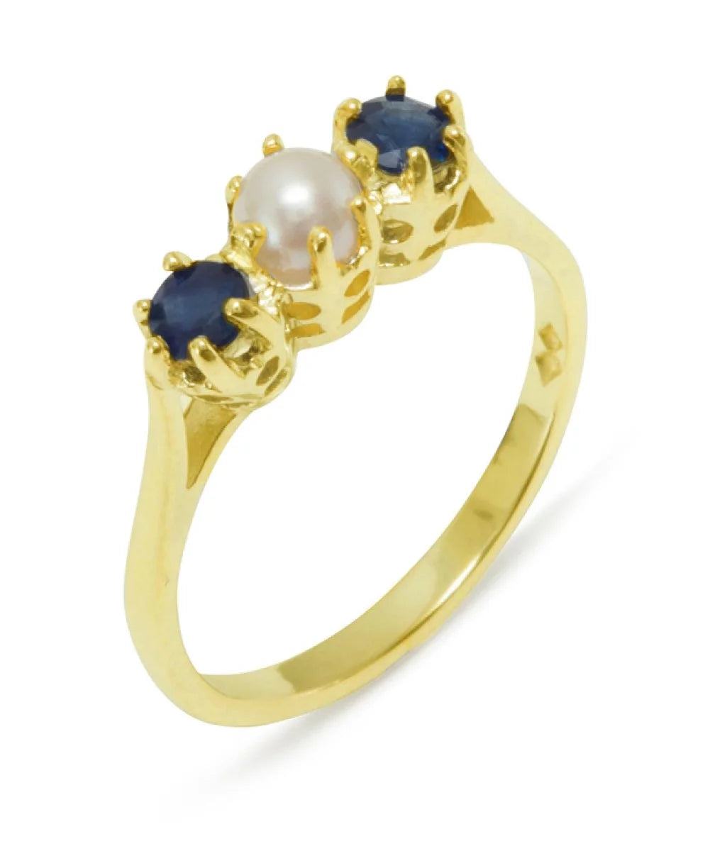 10k Yellow Gold Cultured Pearl & Sapphire Womens Ring W9917