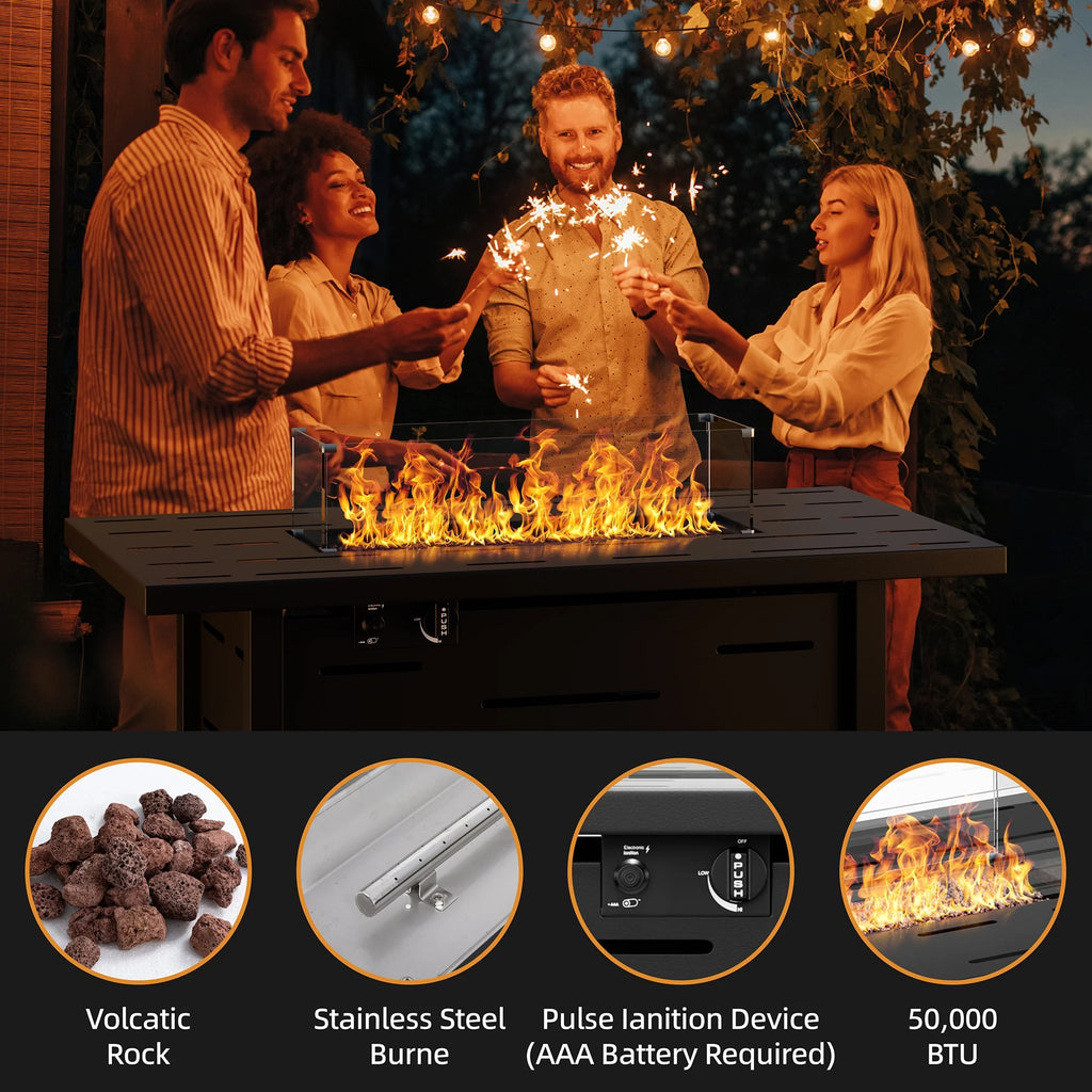 43 Inch Propane Gas Fire Pit Table with Lid and Lava Rock F873