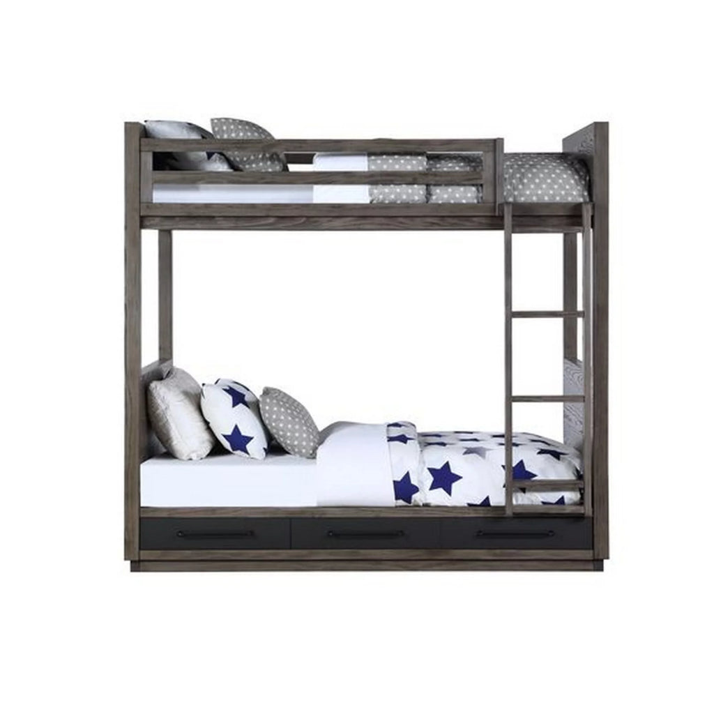 Twin over Twin Bunk with 2 Drawers Oak Gray E473152
