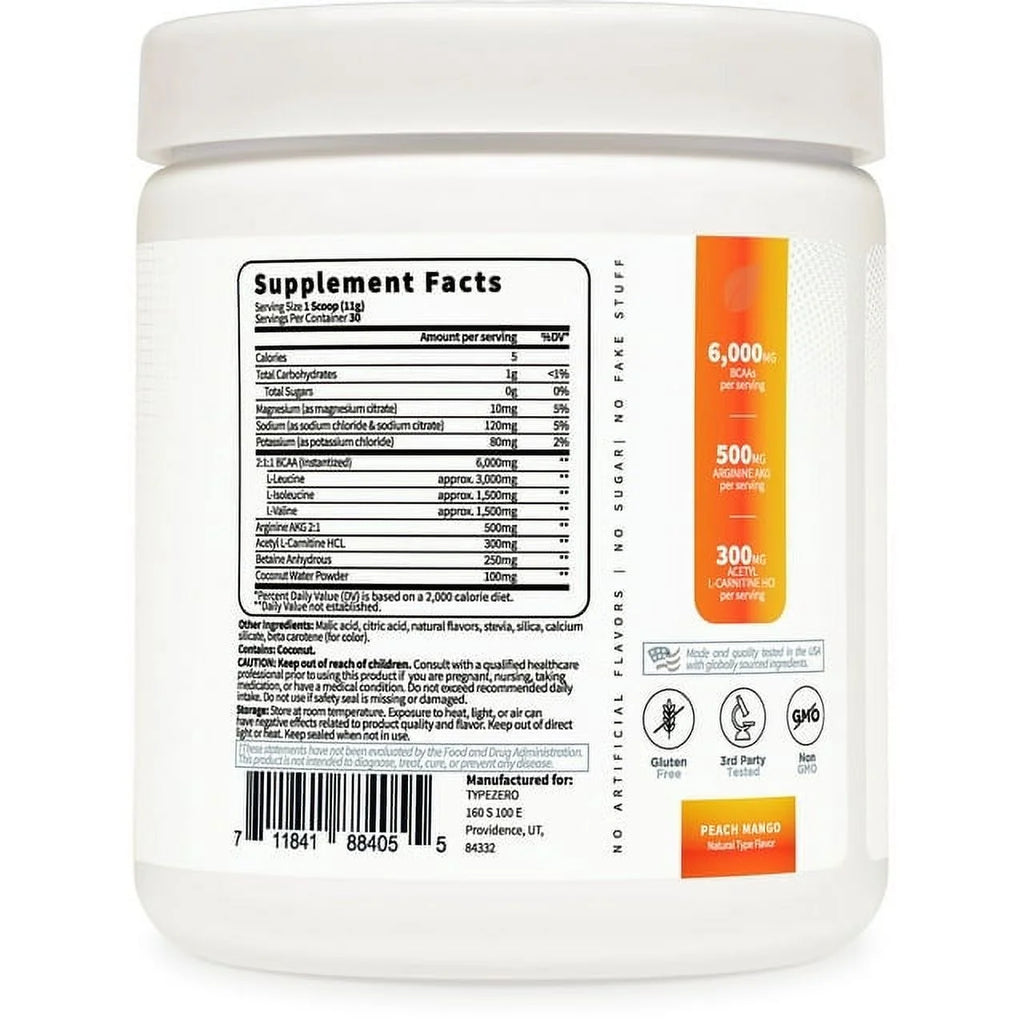 Vegan BCAA Powder + Electrolytes Peach Mango 30 Servings B395244