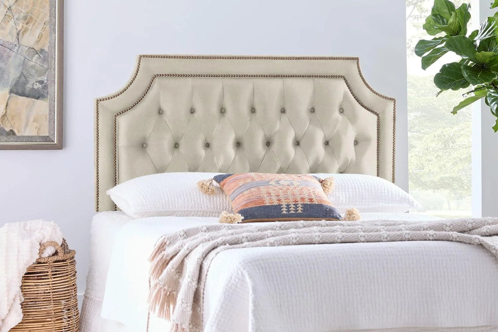 Oatmeal Linen Upholstered Tufted Button Queen Headboard H3255