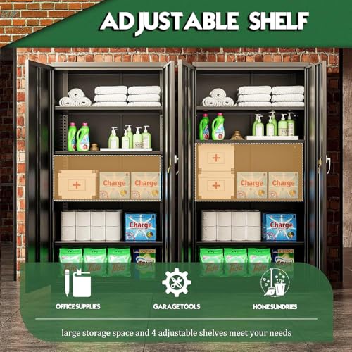 72" Black Locking Metal Storage Cabinet with 4 Adjustable Shelves Z586157